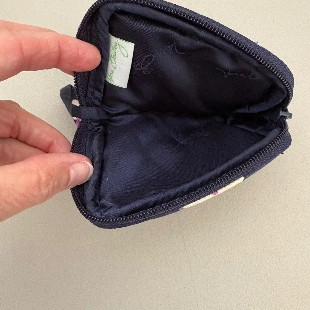 Vera Bradley Quilted Coin Purse Nightingale Print Navy Purple Cord Wrap Set